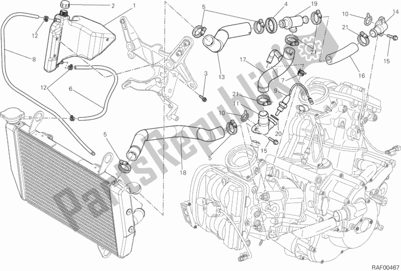 All parts for the Cooling Circuit of the Ducati Multistrada 1200 S Touring Brasil 2014